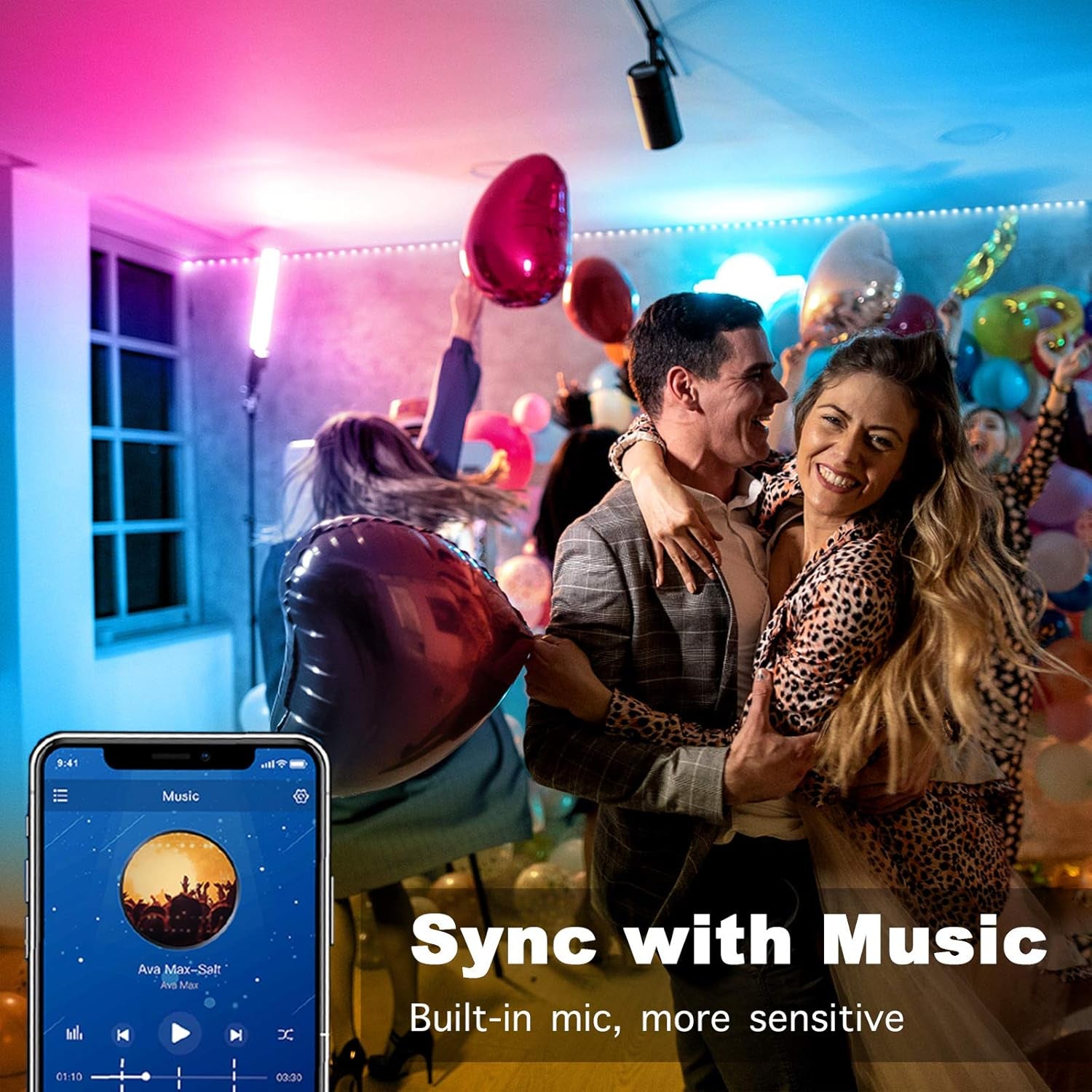 Led Strip Lights，65.6Ft Led Light Strips with Remote & App,Music Sync Mode with Mic, Smart Flexible12V Led Lights for Bedroom Ceiling, Party,Stairs（2 Rolls of 32.8Ft）