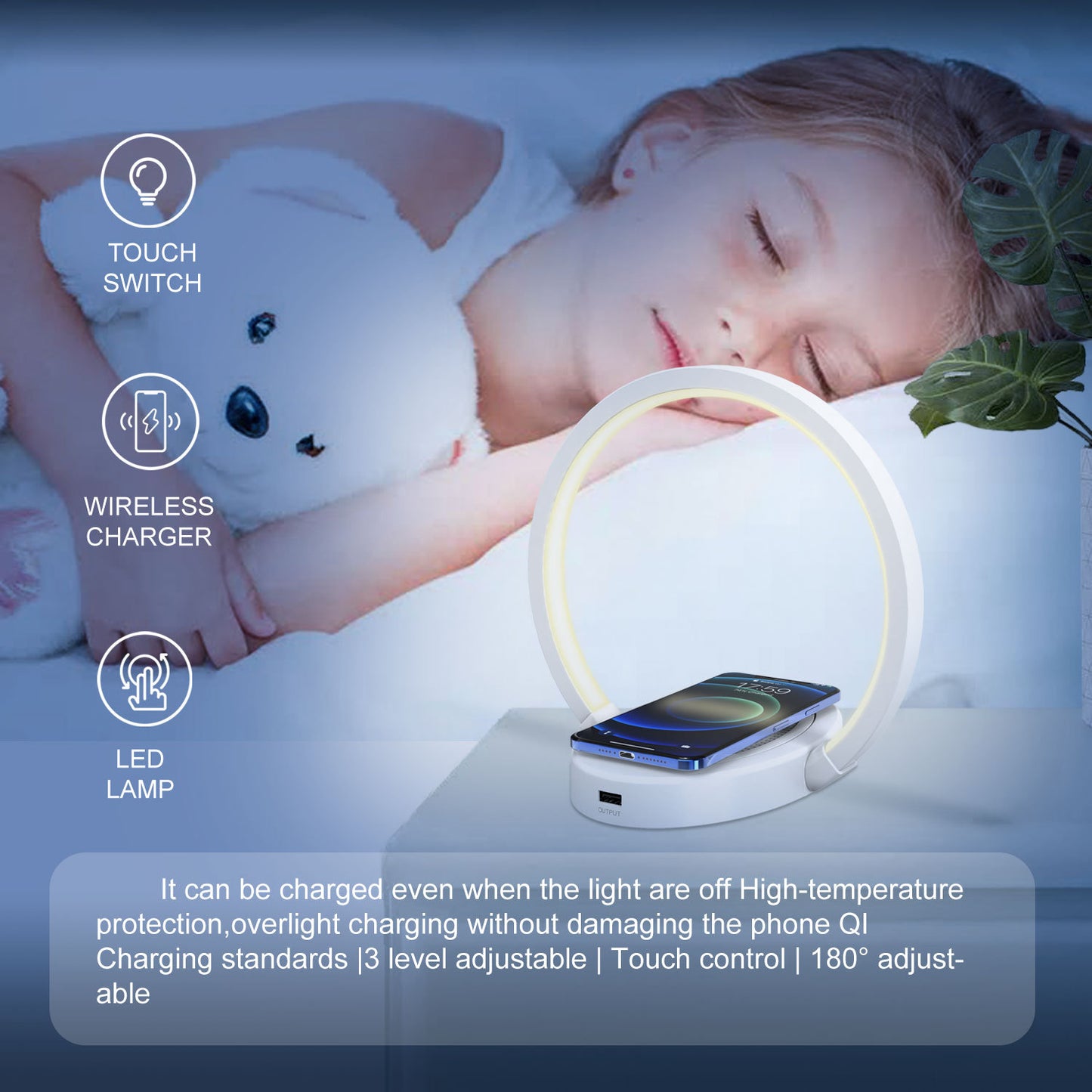 Night Lights Lamp Bluetooth Speaker Table Light with 10W Wireless Charger USB Port Phone Holder with Dynamic Color