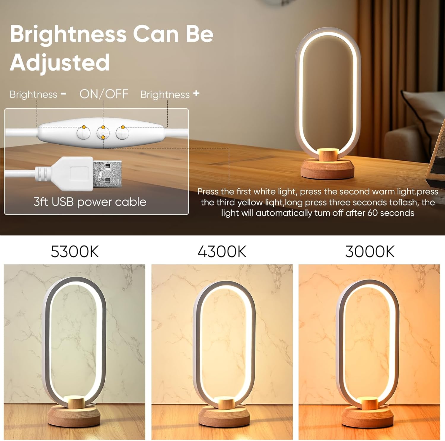 Modern Desk lamp LED Wood Table Lamp, Bedroom Bedside Night Light, Dimmable Led Lighting, Creative Home Decor, Unique House warmging Gift