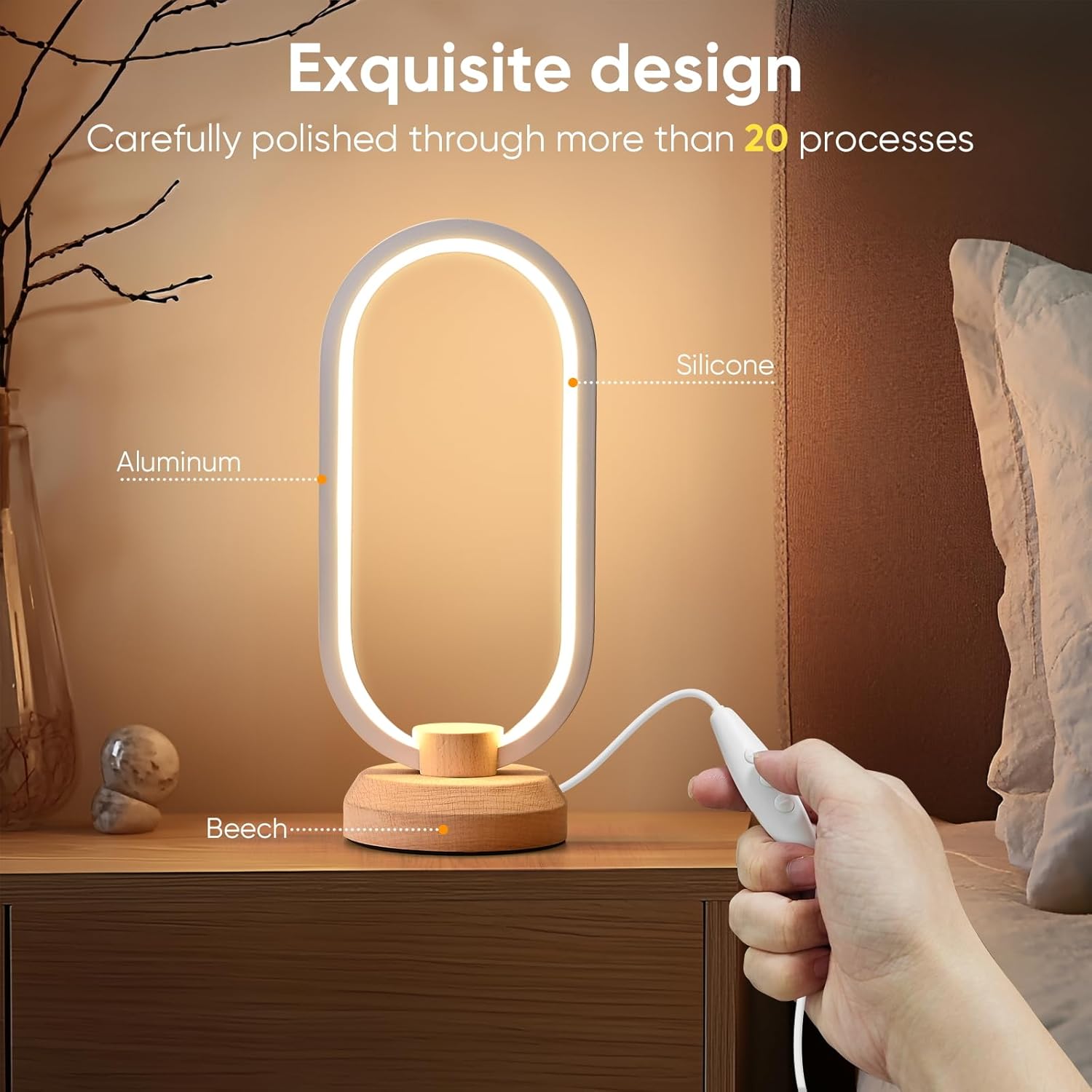 Modern Desk lamp LED Wood Table Lamp, Bedroom Bedside Night Light, Dimmable Led Lighting, Creative Home Decor, Unique House warmging Gift